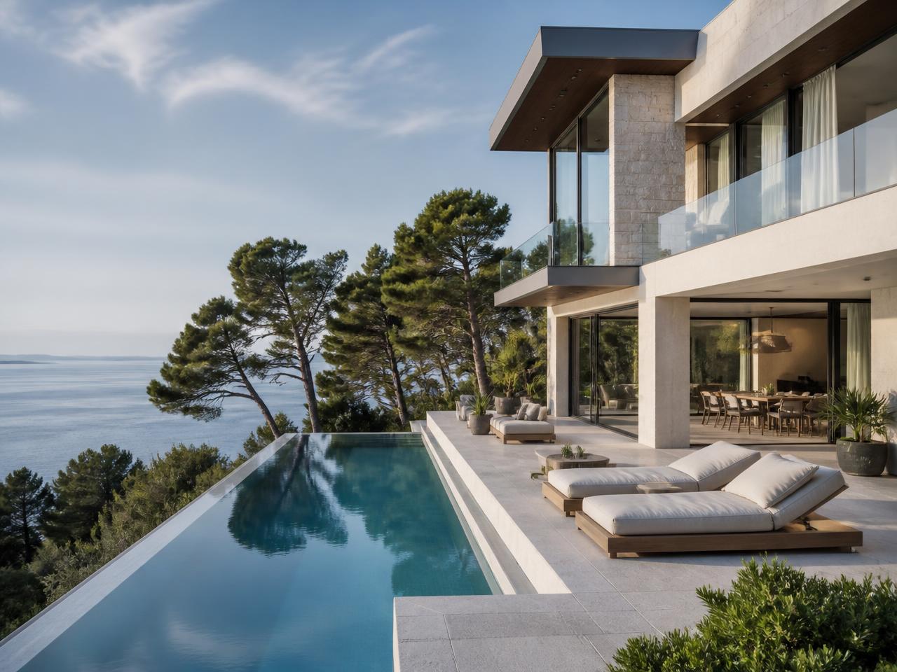 Moderne Villa mit Pool und Blick auf die kroatische Adriaküste